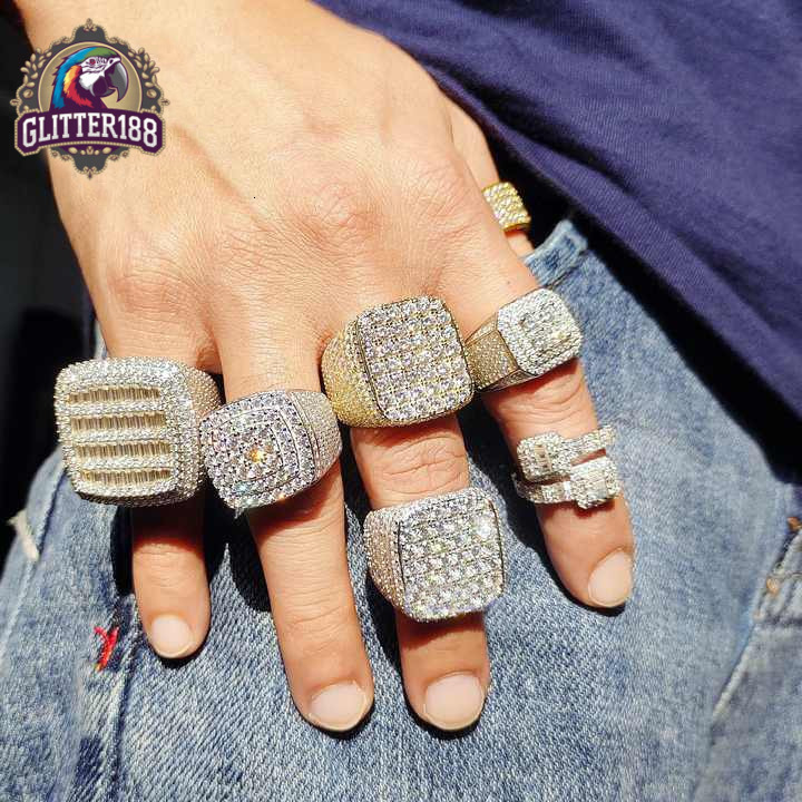 Mens Square Shape Hip Hop Vvs Moissanite Rings 925 Sterling Silver Cuban Design Wedding Band for Customized Jewelry Gifts