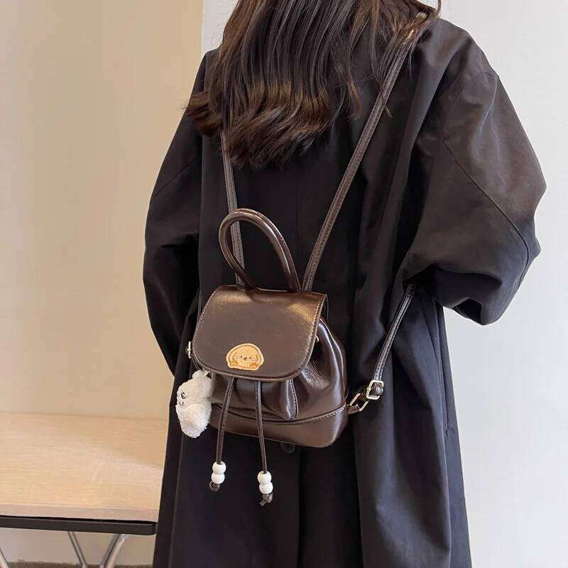 Women's Korean retro casual bucket mini small cute backpack, simple and versatile fashion backpa