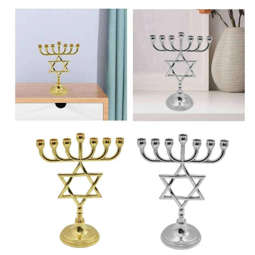 Hanukkah Menorah Metal Candlestick Table Candelabrum Candelabra 7 Branches Candle Holder for Bedroom Cabinet Decor Y260131