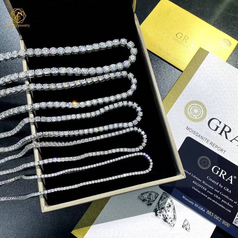 Hiphop Wholesale Custom 925 Silver Moissanite Prong Yellow Gold Rose Gold Plated 18in 20in 2mm 3mm 4mm 5mm 65mm Tennis Chain