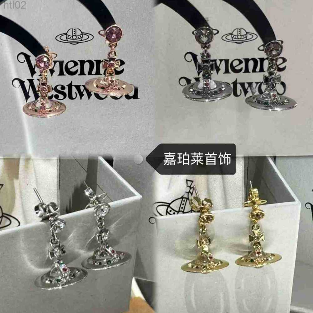 Designer Vivianes Jewelry Weswoods Empress Dowager Three-Dimensional Saturn Glass Bead ORB Earrings Studs Personality Versatile Aurora Earrings