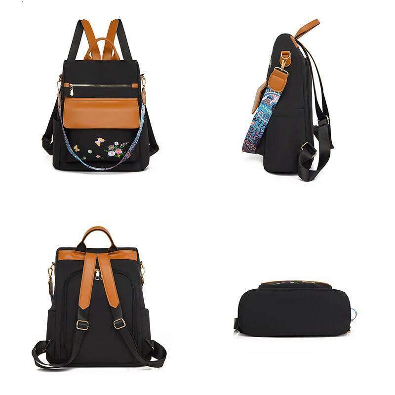 Embroidered Design Backpack Anti Theft Large Capacity Women Backpacks Oxford PU Patchwork Bookbag 3IN1 Female Shoulder Back Pack