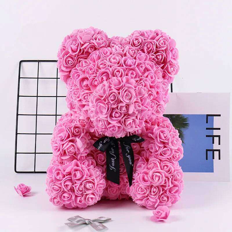 25cm Rose Bear Artificial Flowers Girlfriend Anniversary Christmas Valentine's Day Gift Birthday Present For Wedding Party Y260131