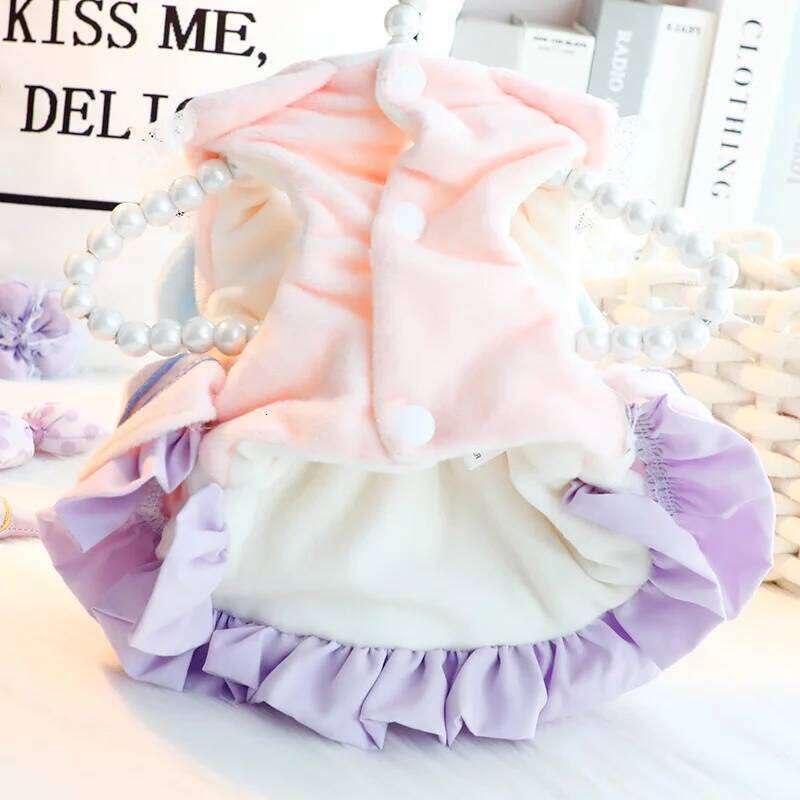 Autumn Winter Thick Pet Dress Dogs Cats Princess Style With Cute Bowknot, Warm Soft Girlish Outfit For Small Dog H260129