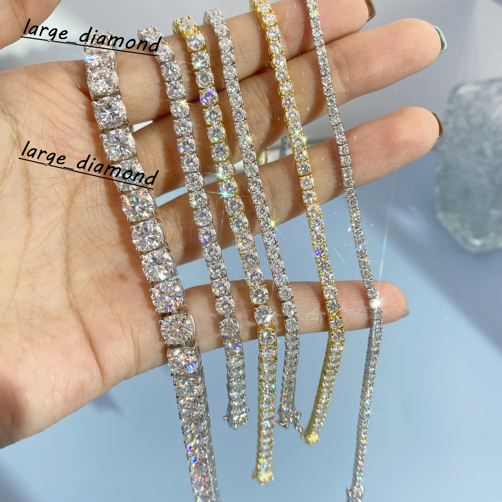 Instock 2mm-65mm Moissanite Hiphop Jewelry 6-24inches VVS Silver 925 Tennis Chain Moissanite Bracelets Choker Necklace