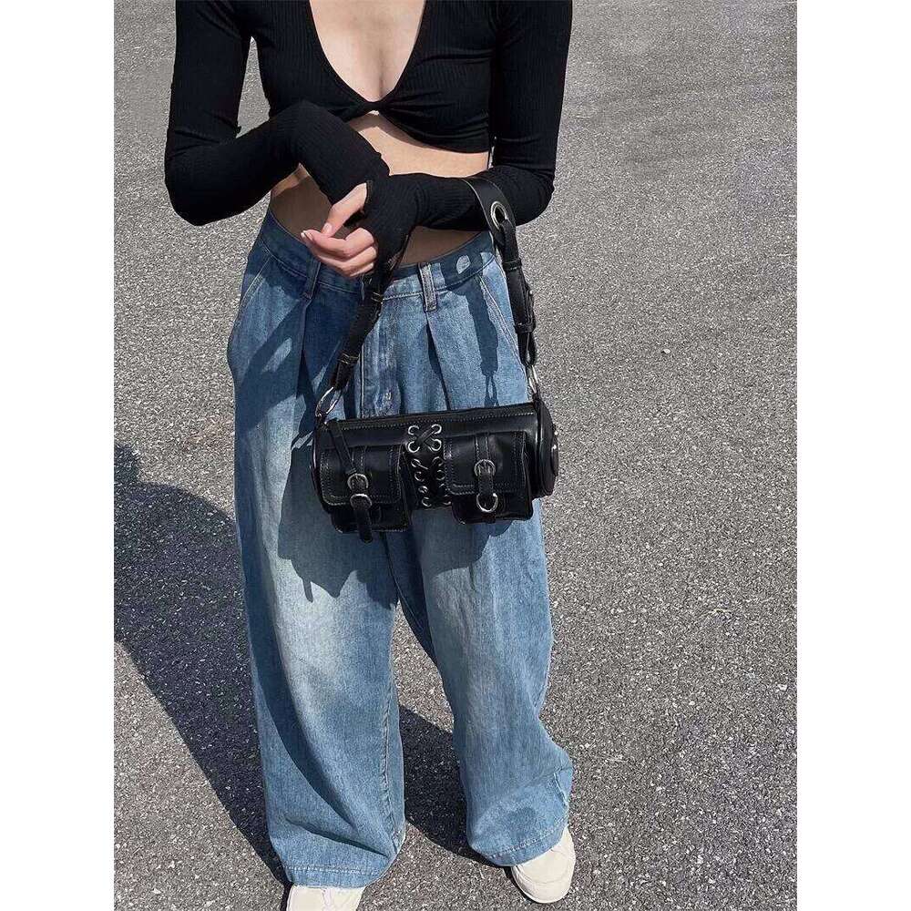 Vintage Black Women Cylinder Underarm Bags Double Pocket Design Ladies Shoulder Bag Fashion Female PU Leather Purse Handbags