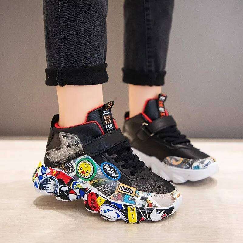 Size 26-36 Children Sports Sneakers for Girls Kid Cartoon Graffiti Pattern Casual Shoes Boys Basketball Shoe chaussures de sport Y260128