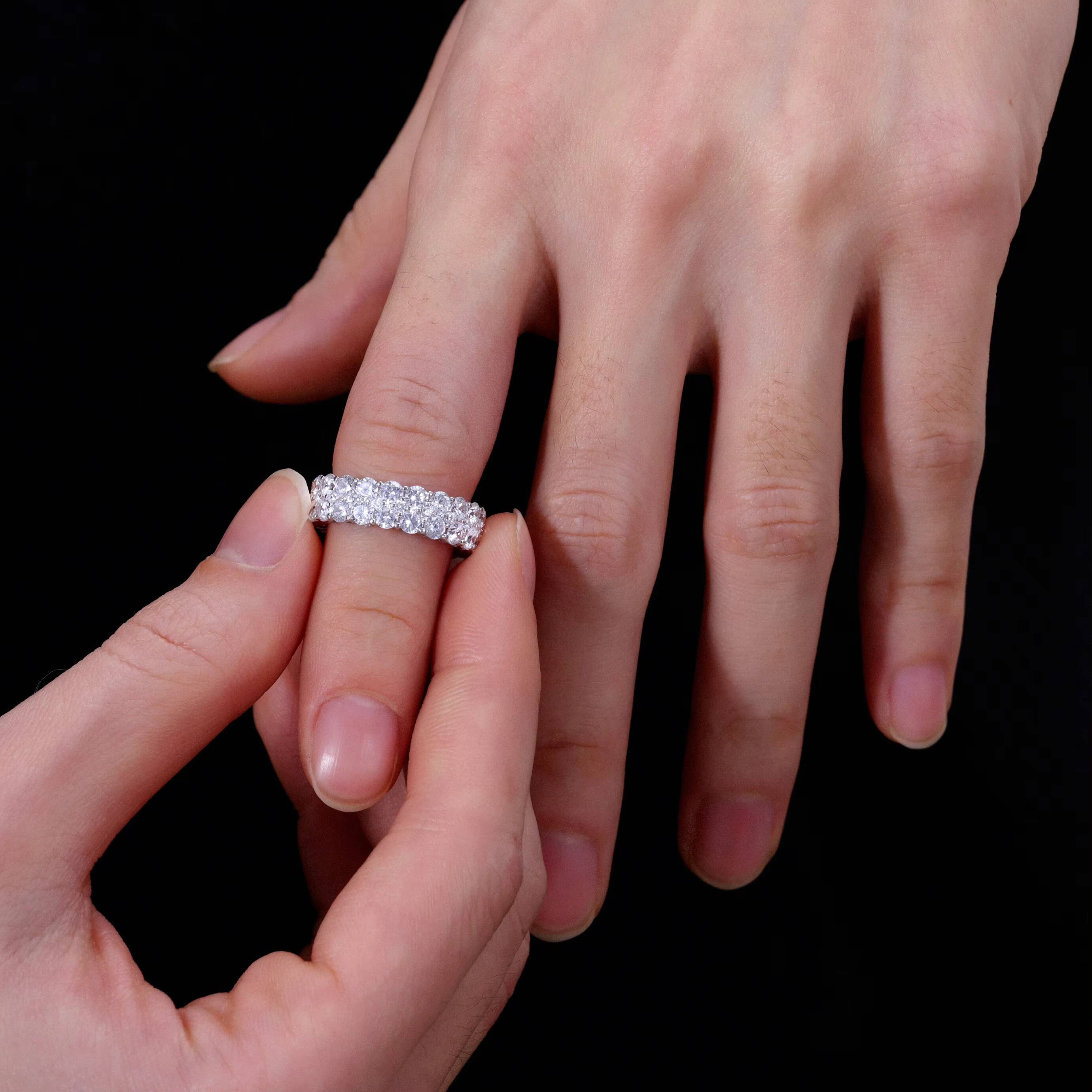 Luster Handmade 925 Sterling Silver Triple Paving Stones 6mm Wide Band GRA VVS Moissanite Wedding Band Ring