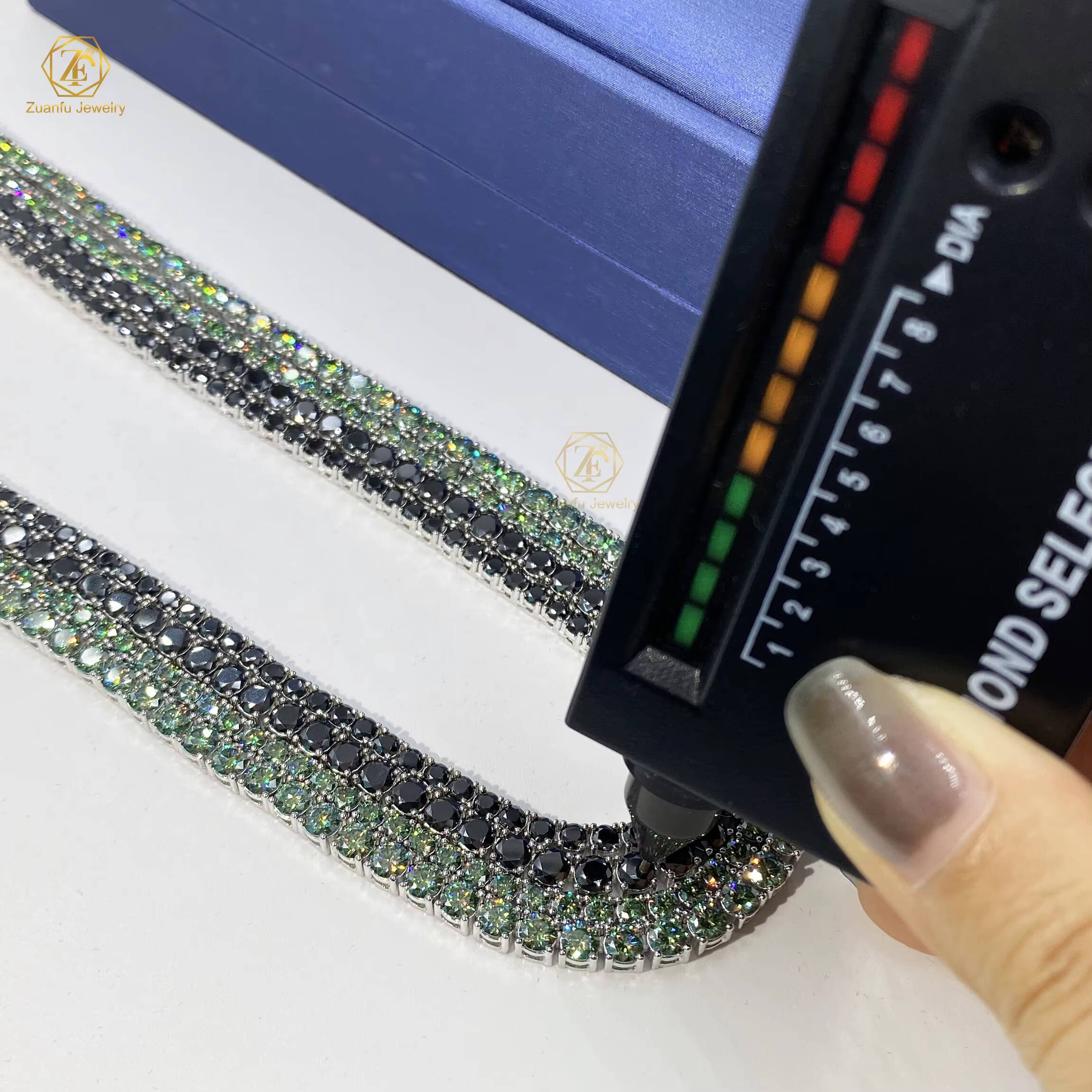 New Trendy Blue Green Tennis Link Chain 3mm 4mm 5mm Vvs Moissanite Diamond 925 Silver Ice Out Tennis Chain Necklace