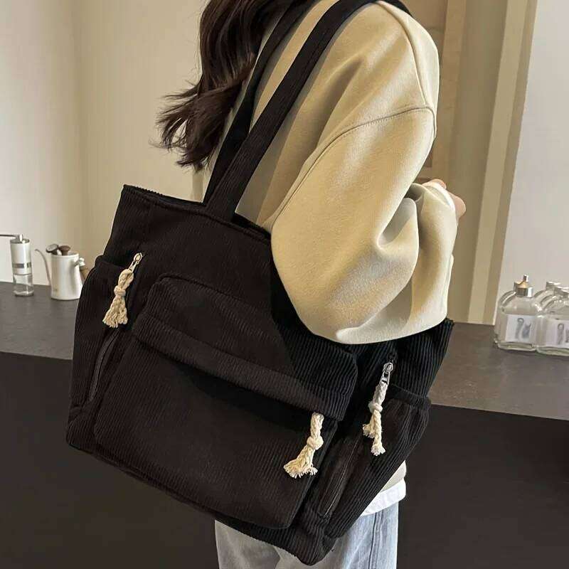 Women's Corduroy Multi-pocket Shoulder Bag Large Capacity Handbag For Women Commuting and Shopping