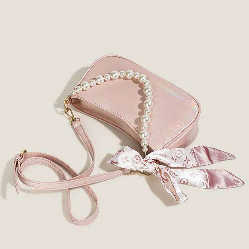 Pearl Female Retro Luxury Designer Handbag Bow Crossbody Bags Fashion Women's Pink Trend Shoulder Purses Underarm Bag