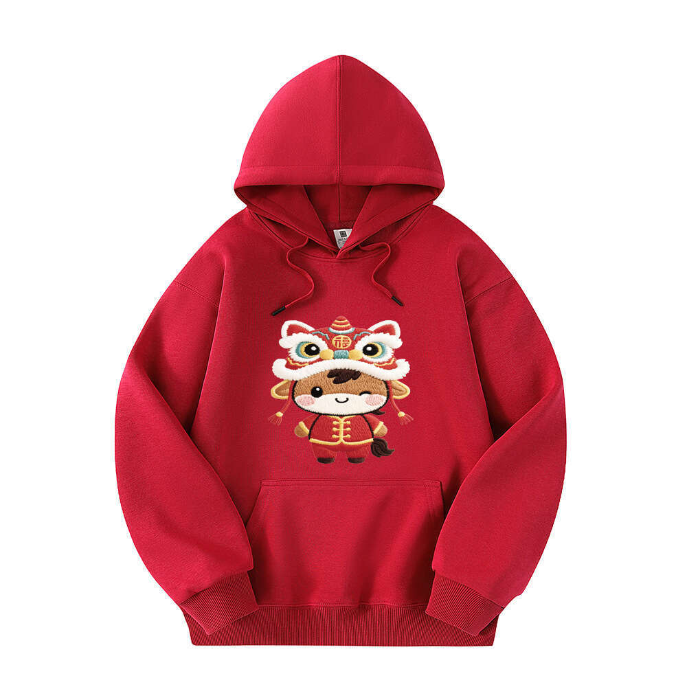 2026 Year Of The Horse New Style Festive Cotton Fleece National Trend Print Unisex Warm Hoodie Luanyun Luanyun