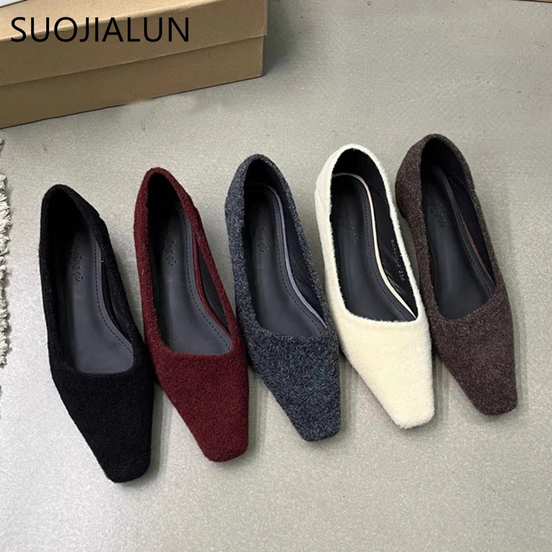 SUOJIALUN Spring Women Pumps Shoes Fashhion Shallow Slip On Ladies Elegant Boat Shoes Square Low Heel Single Shoes 260126
