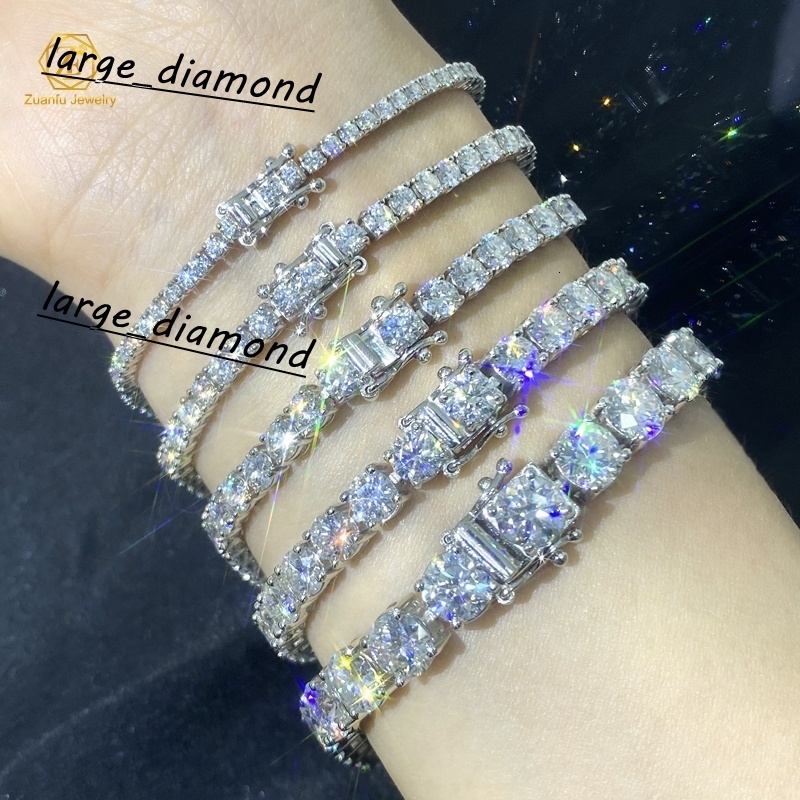 Hiphop Luxury Gra Vvs D Color 3mm 4mm 5mm Mossaanite Tennis Chain 925 Moissanite Sterling Silver Mold Baguette Chains