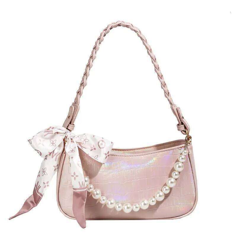 Pearl Female Retro Luxury Designer Handbag Bow Crossbody Bags Fashion Women's Pink Trend Shoulder Purses Underarm Bag