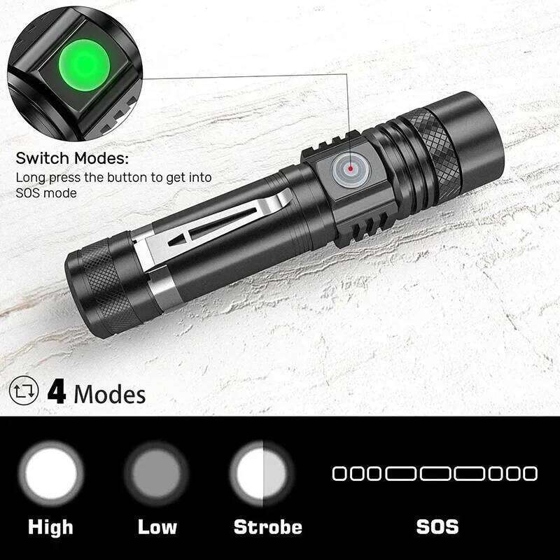 High Power Led Flashlights Zoomable Camping Torch With LED Lamp Beads Waterproof 4 Lighting Modes Multi Function USB Charger H260131