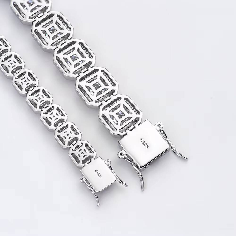 8/11mm Iced Out Silver Square Tennis Cuban Chain Bracelet 1 Row Clustered Diamond Tennis Bracelet Hip Hop Jewelry for Men