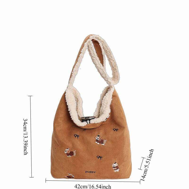 Fluffy Dachshund Simple Crossbody Women Large Capacity Commuting Shoulder Comfortable and Versatile Texture Bucket Bag XJ260131