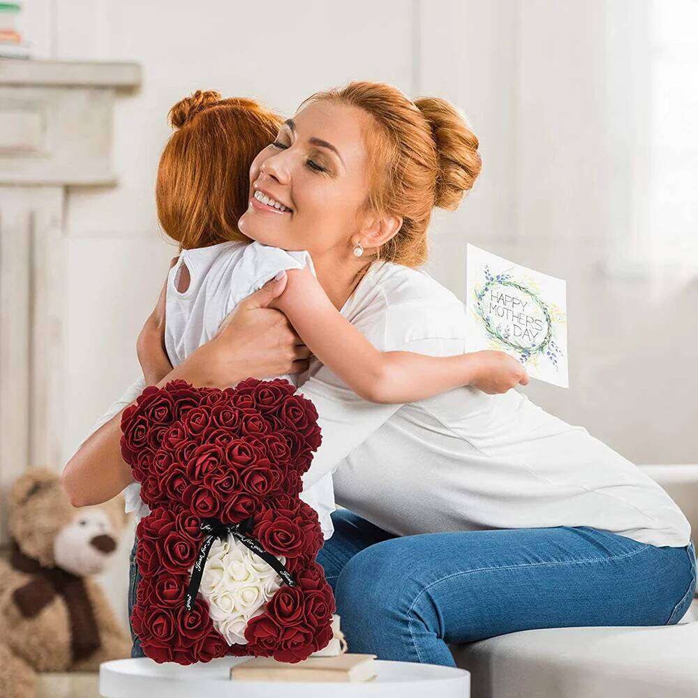 1Pcs 25cm Artificial Foam Rose Flower Teddy Bear Valentines Day Gift Birthday Supplies Wedding Party Decoration Y260131