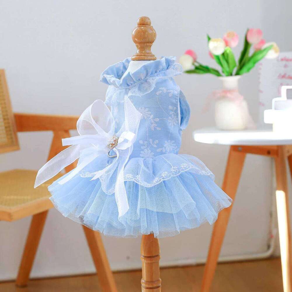 New Waltz - Sky Blue Puppy Dog Clothes Spring Summer Pet Cat Wedding Mesh Dress Princess H260129