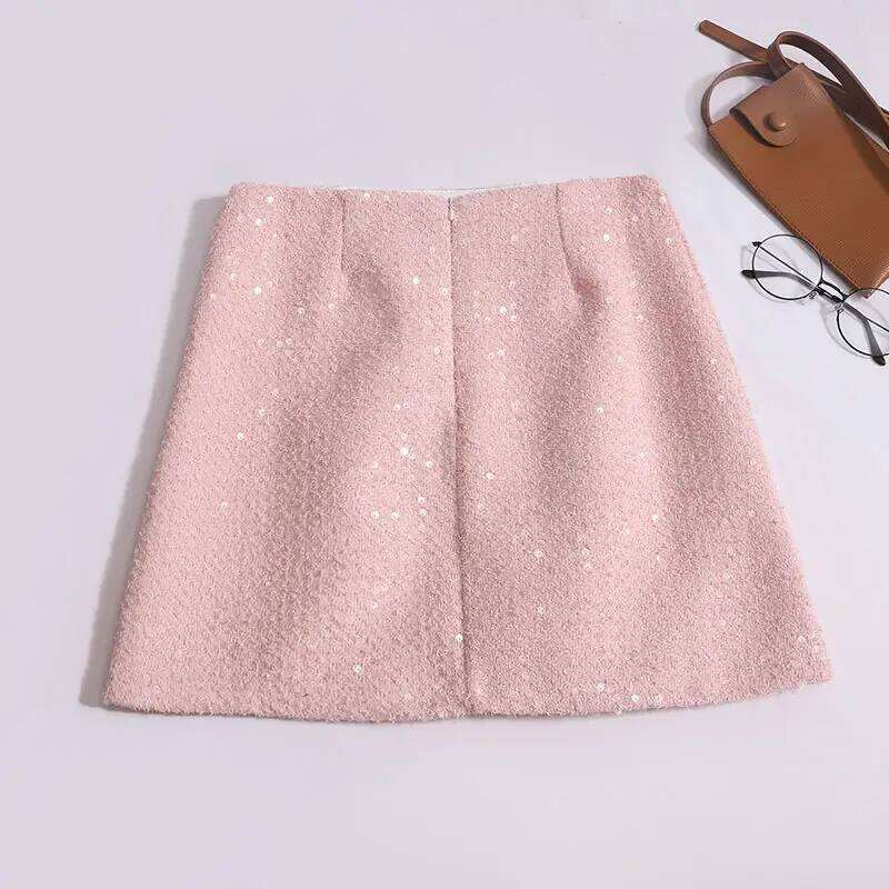 Short Pink Sequin Skirts Sweet Slim Sexy Faldas Mujer Moda 2026 Jupe Korean Black Office Lady Clothes Ropa XJ260131
