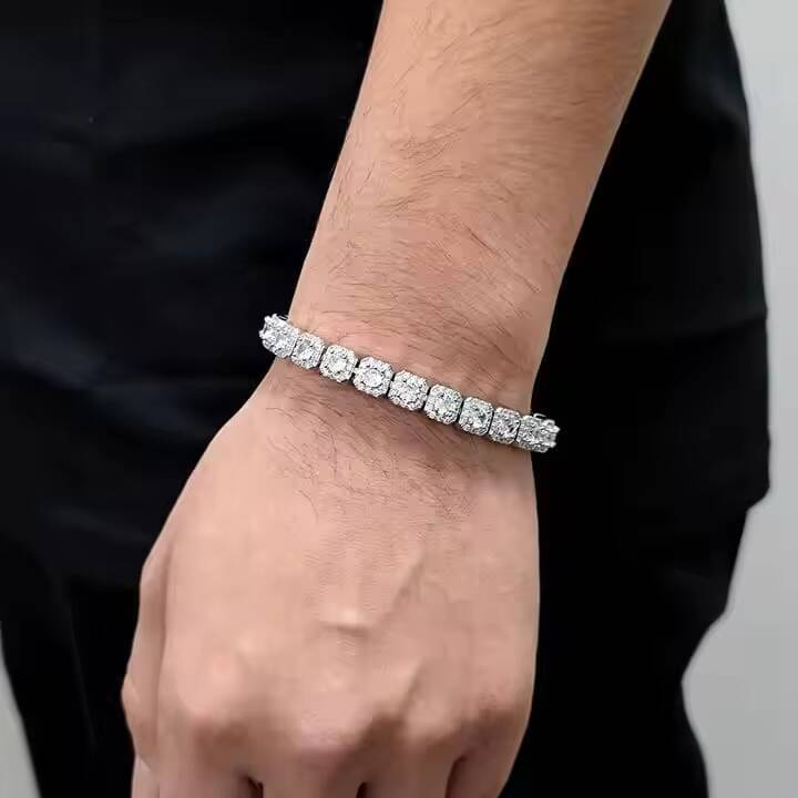 Best Selling Solid 925 Sterling Silver Luxury Hip Hop Tennis Bracelet Fashion Wholesale VVS Moissanite Brilliant Cut Iced