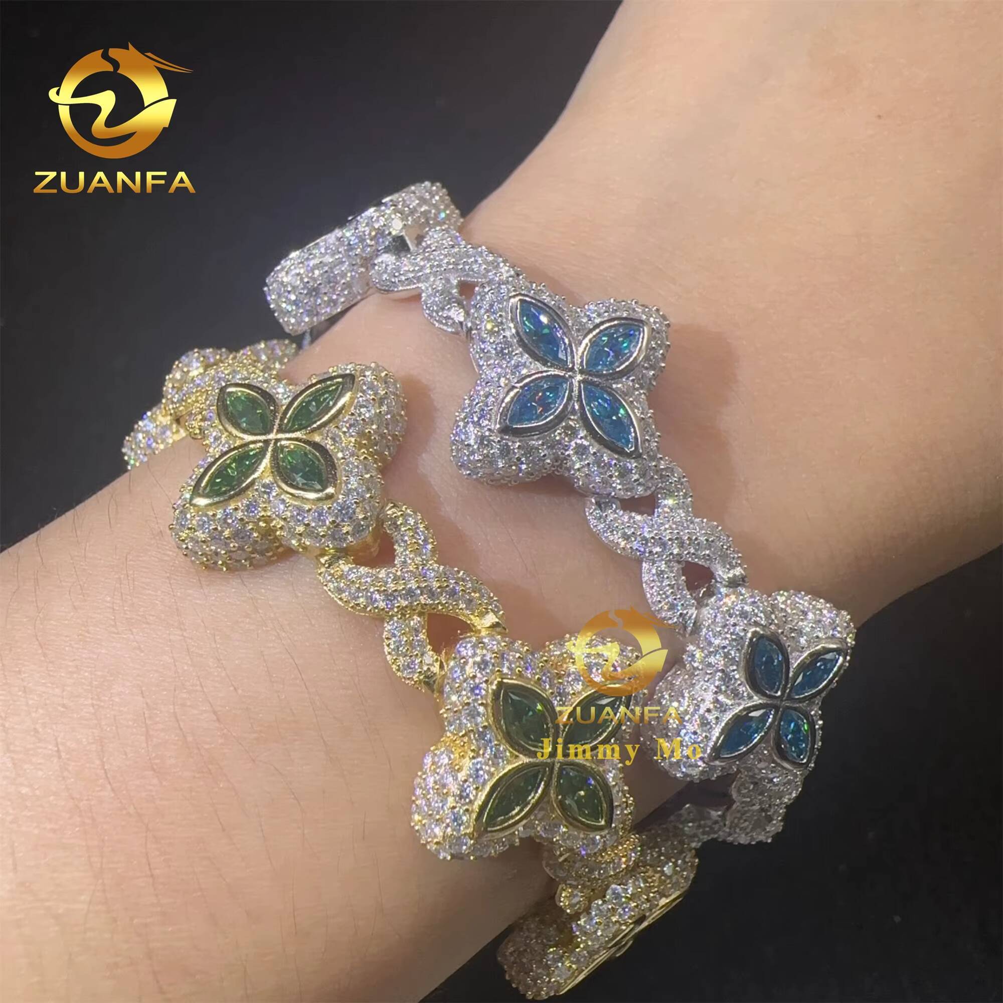 New Arrivals Fashion 925 Silver Marquise Flower Design Hip Hop Jewelry Iced Out Men Women Moissanite Infinity Bracelet Men