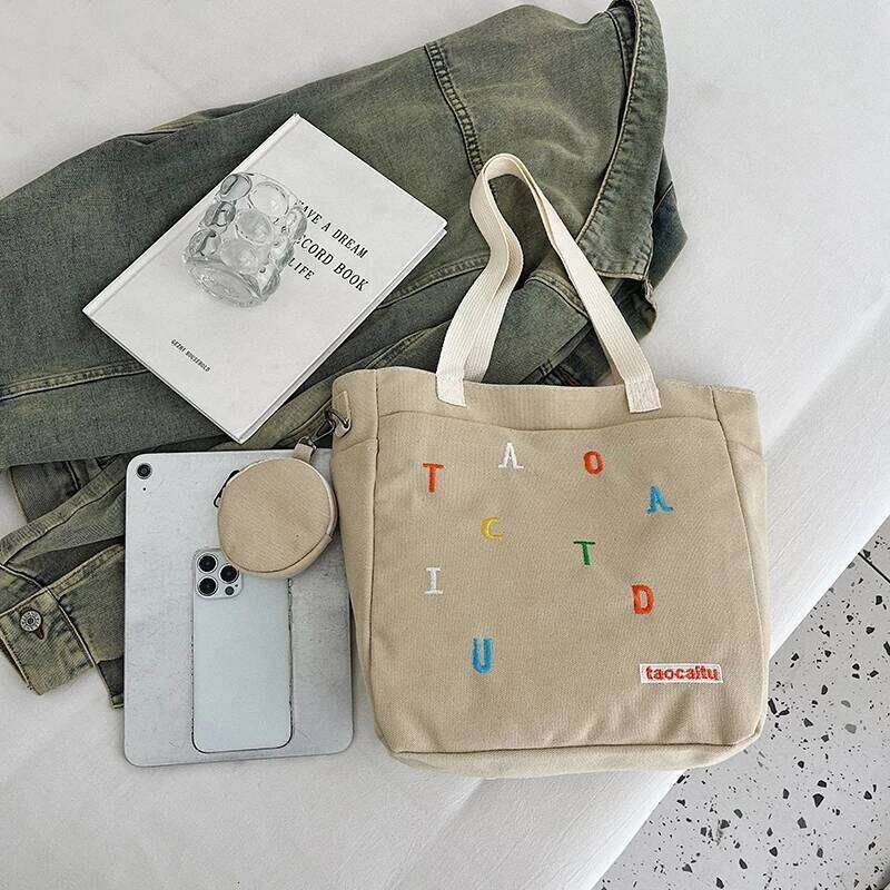 Canvas bag - Women's 2025 model, large capacity, simple design, hand-held, shoulder bag, casual travel, letter-shaped, offi