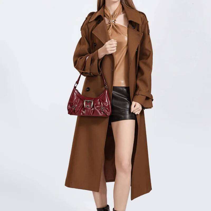 Bags Y2K Retro Style Maillard Pleated Rivet Armpit Bag, Fashionable Ladies Cool Leather Shoulder Bag