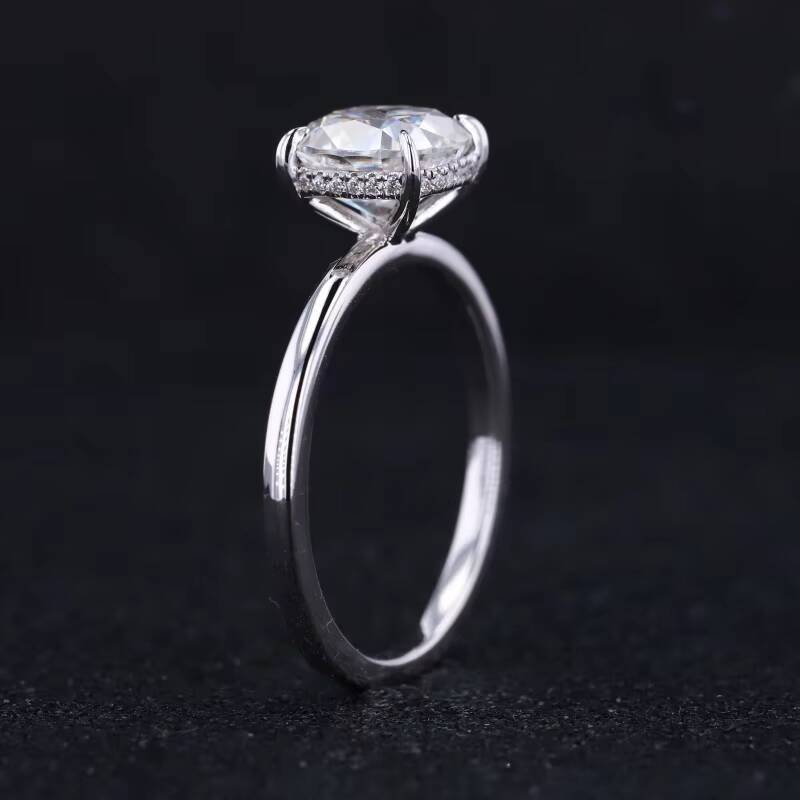 Starsgem Custom White Solid Gold Plain Band Cushion Crushed Ice Moissanite Solitaire Ring
