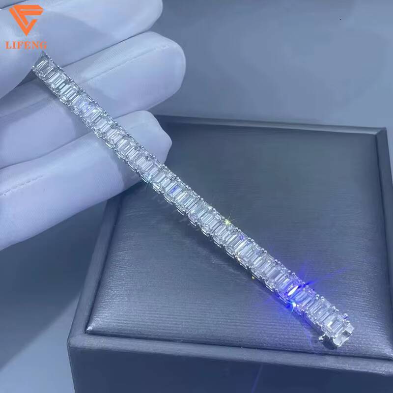 Hot Selling Fashionable Design White Color VVS Moissanite Baguette Shape Bracelet Luxury Jewelry Tennis Bracelet