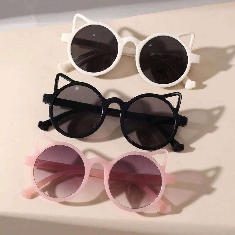 3PCS Cute Kitten Ear Cartoon Outdoor Sun Protection Children Sunglasses Classic Kids Eyewear Girls Boys Sunshade H260130