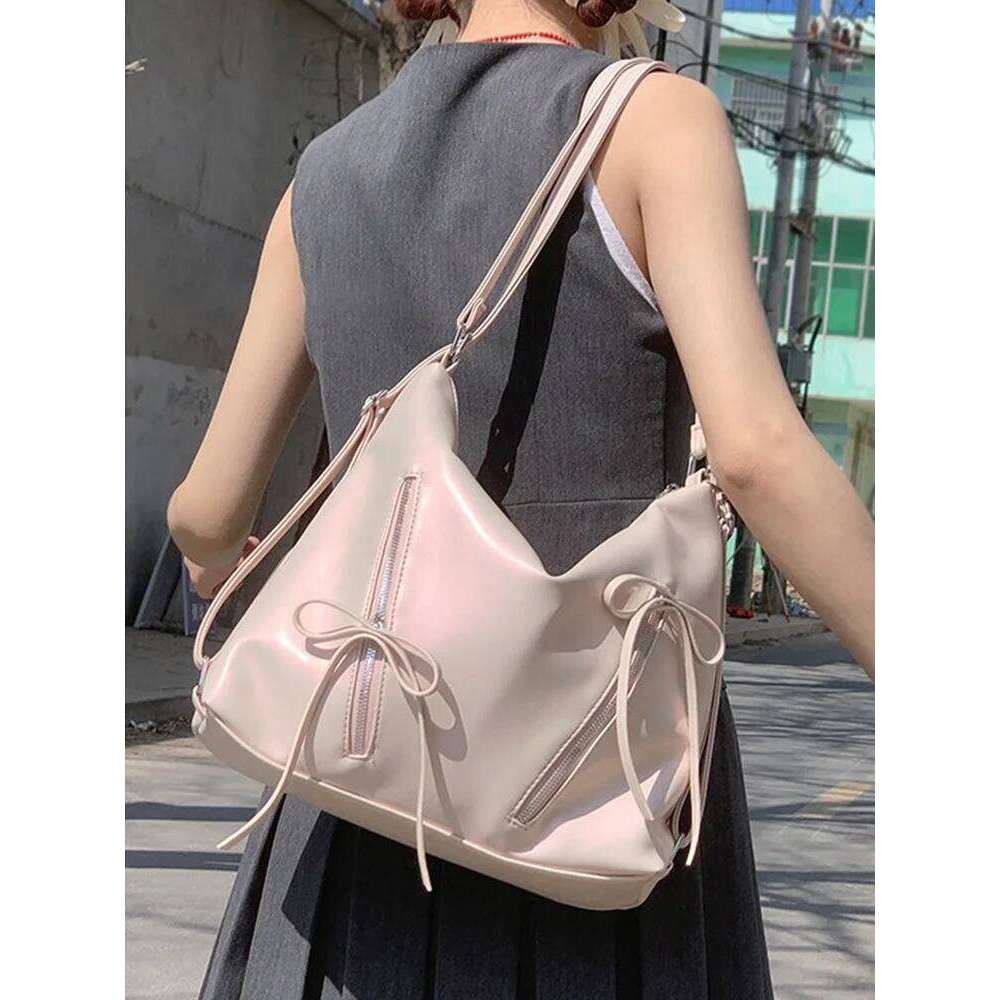 Silver Small Bow Pu Leather Shoulder Bags for Women 2026 Summer Designer Fashion Handbags and Purses Trend Crossbody Bag