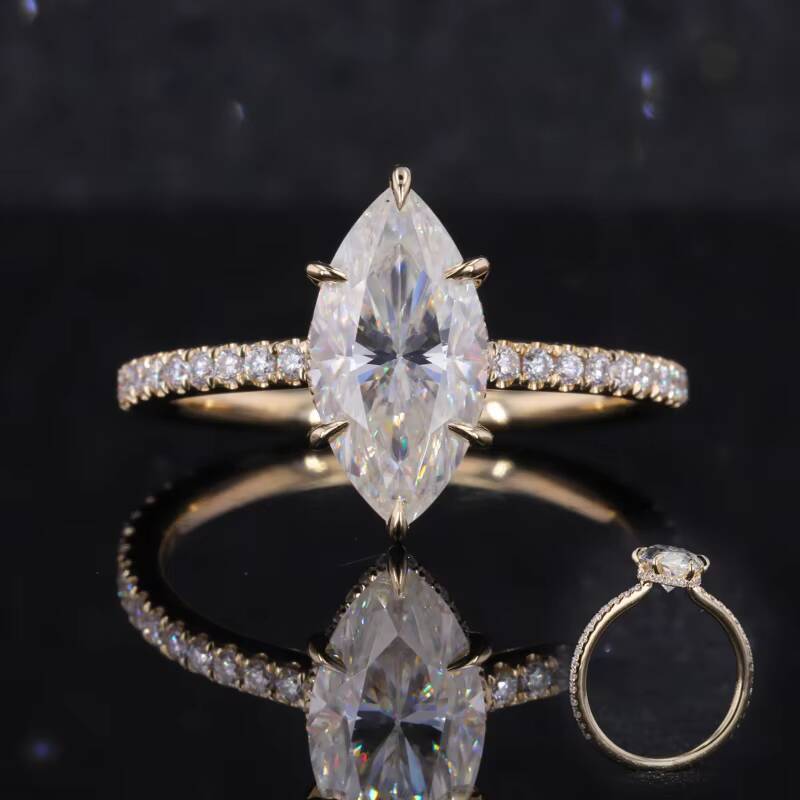 Starsgem 14K Yellow Gold Jewelry 1365mm Marquise Moissanite Ring