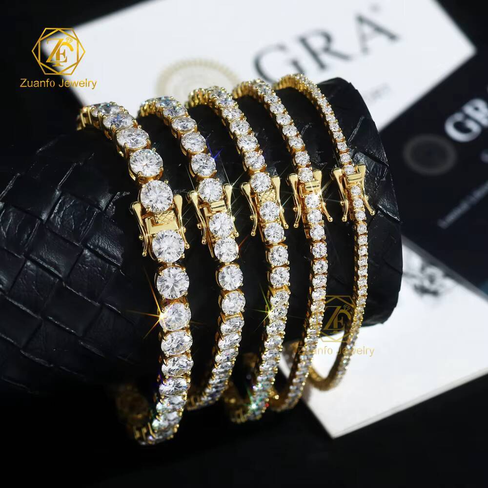 2026 Hot Sale Gold Plated 925 Silver D VVS1 Moissanite Tennis Chain Hiphop Style Moissanite Charm Bracelet Bangle