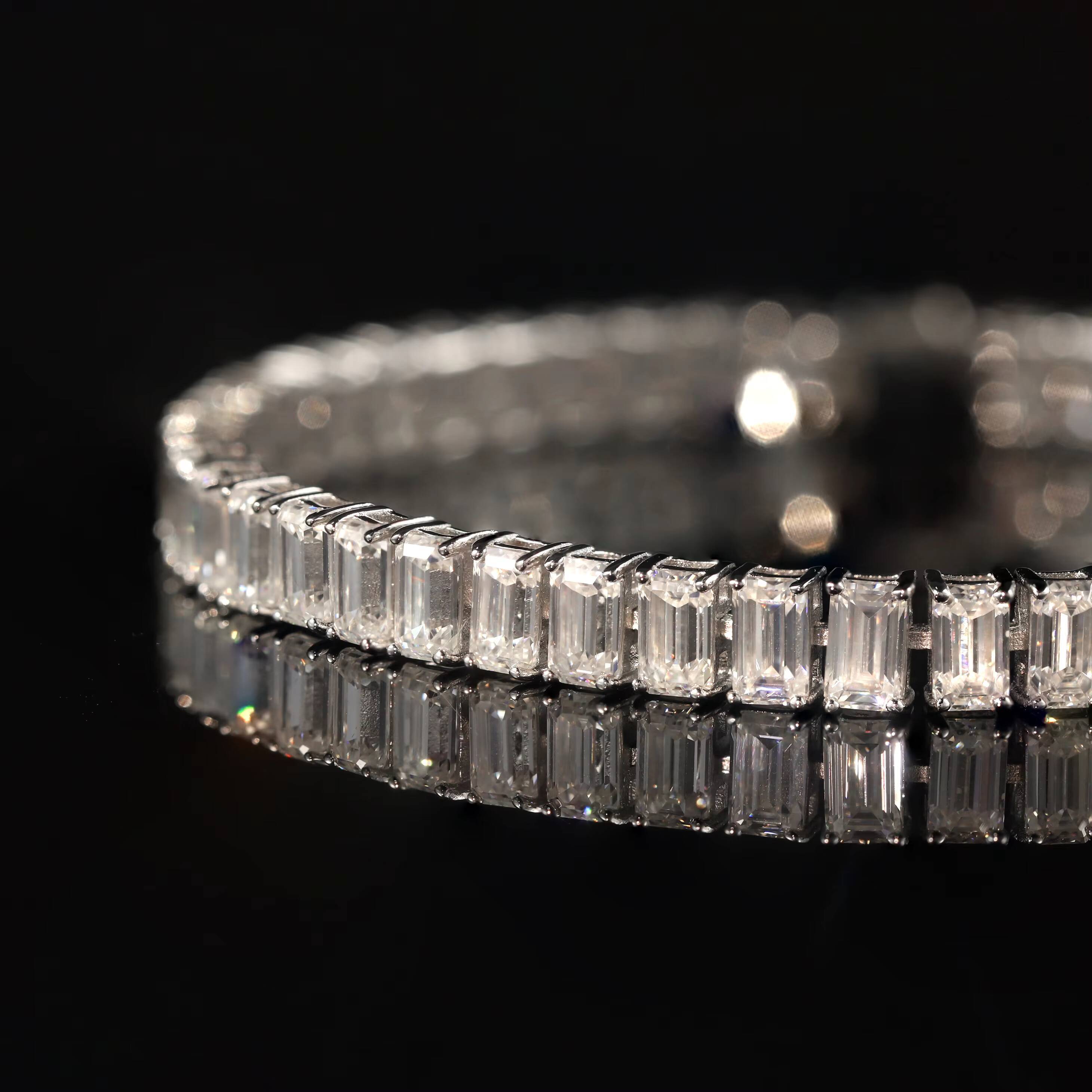Pass Tester Prong Set Emerald Cut 3x5mm 65IN VVS Moissanite Bracelet 5mm 14K Solid White Gold Tennis Bracelet Unisex