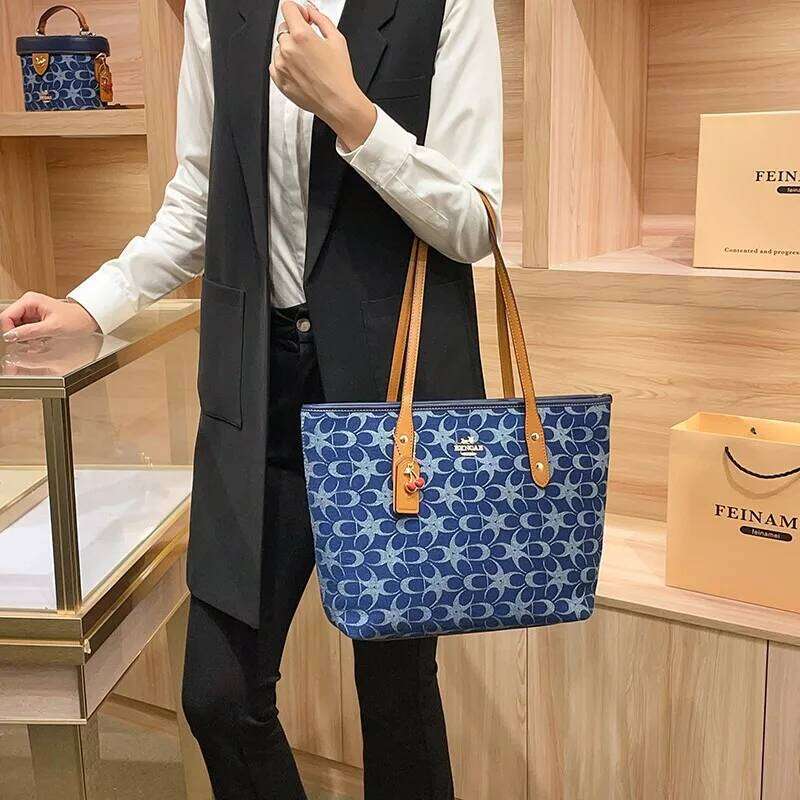 Ladies' handbag, light luxury retro denim canvas fashionable 2025 new shopping bag, high-end single shoulder crossbody bag