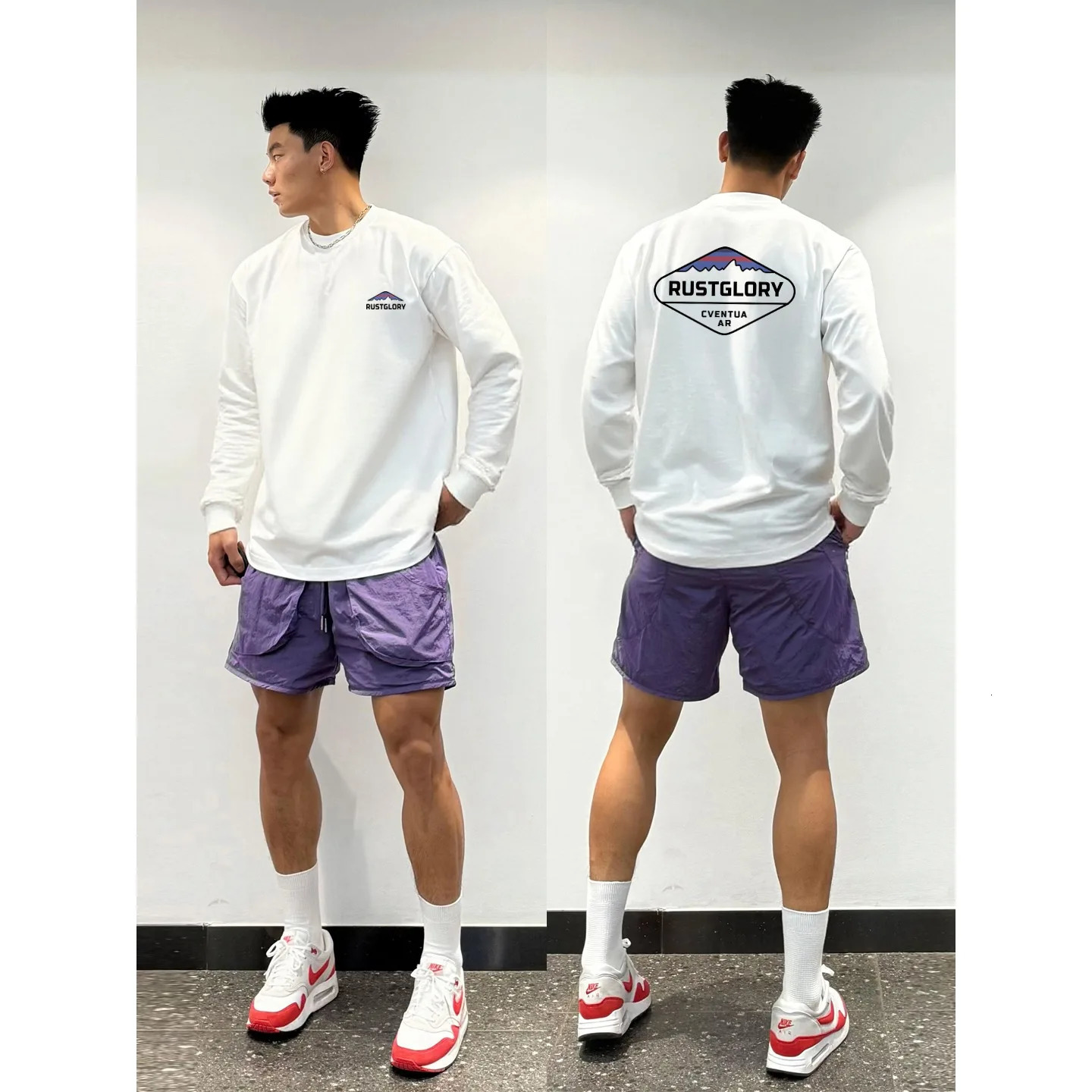 Oversized Slogan Print T-shirt Mens Autumn 100 Cotton Round neck Long sleeved T-shirt Sports Gym Y2k Top men clothing 260118