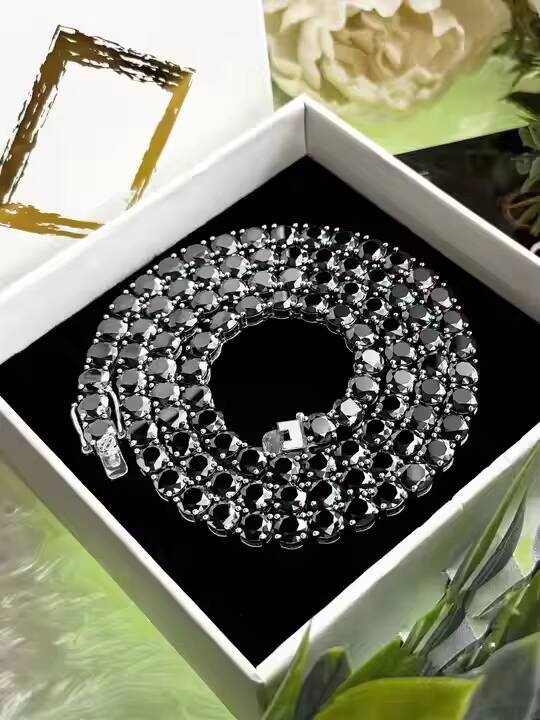 3-8mm VVS1 Black Moissanite Diamond 925 Sterling Silver Tennis Necklaces Bracelets Iced Chain Stylish Hip Hop Jewelry for Men