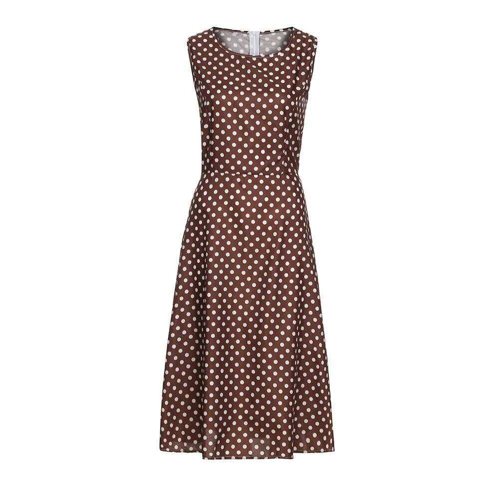 Vintage Sleeveless O-neck Vestidos Women Elegant Thin Dot Printing Mid-Calf Casual Dress Female 2023 Summer New XJ260131