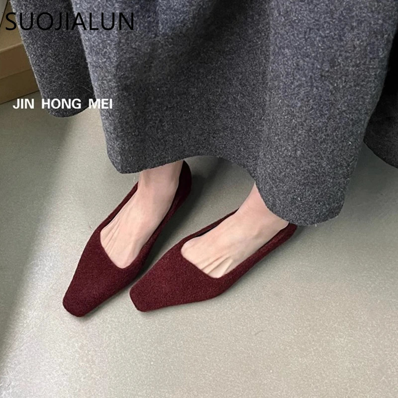 SUOJIALUN Spring Women Pumps Shoes Fashhion Shallow Slip On Ladies Elegant Boat Shoes Square Low Heel Single Shoes 260126
