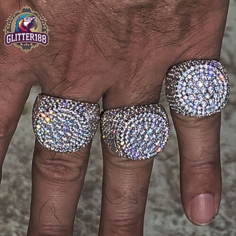 New Fine Hip Hop Jewelry Luxury Glaring Cool 925 Sterling Silver Iced Out Paved VVS Moissanite Diamond Men Ring for Party Gift