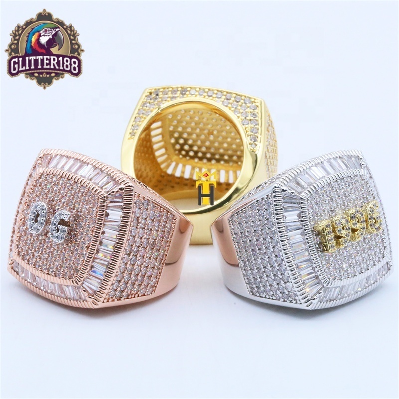 Hip Hop Bling Nano vvs moissanite Micro Pave Silver Diamond Ring Men baguette Rings 925 Silver Championship Ring