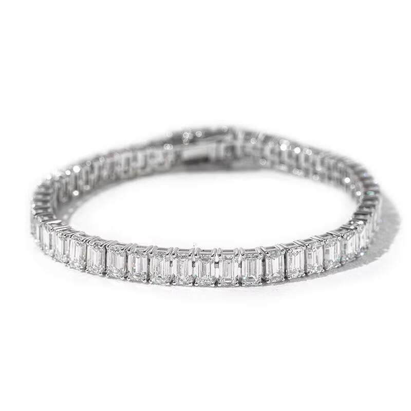 Emerald 3x5mm Lab Diamond 4 Prong Bracelet DEF VVS VS Loose Lab Created Diamond 165CM 18K White Solid Gold Diamond Tennis Chain