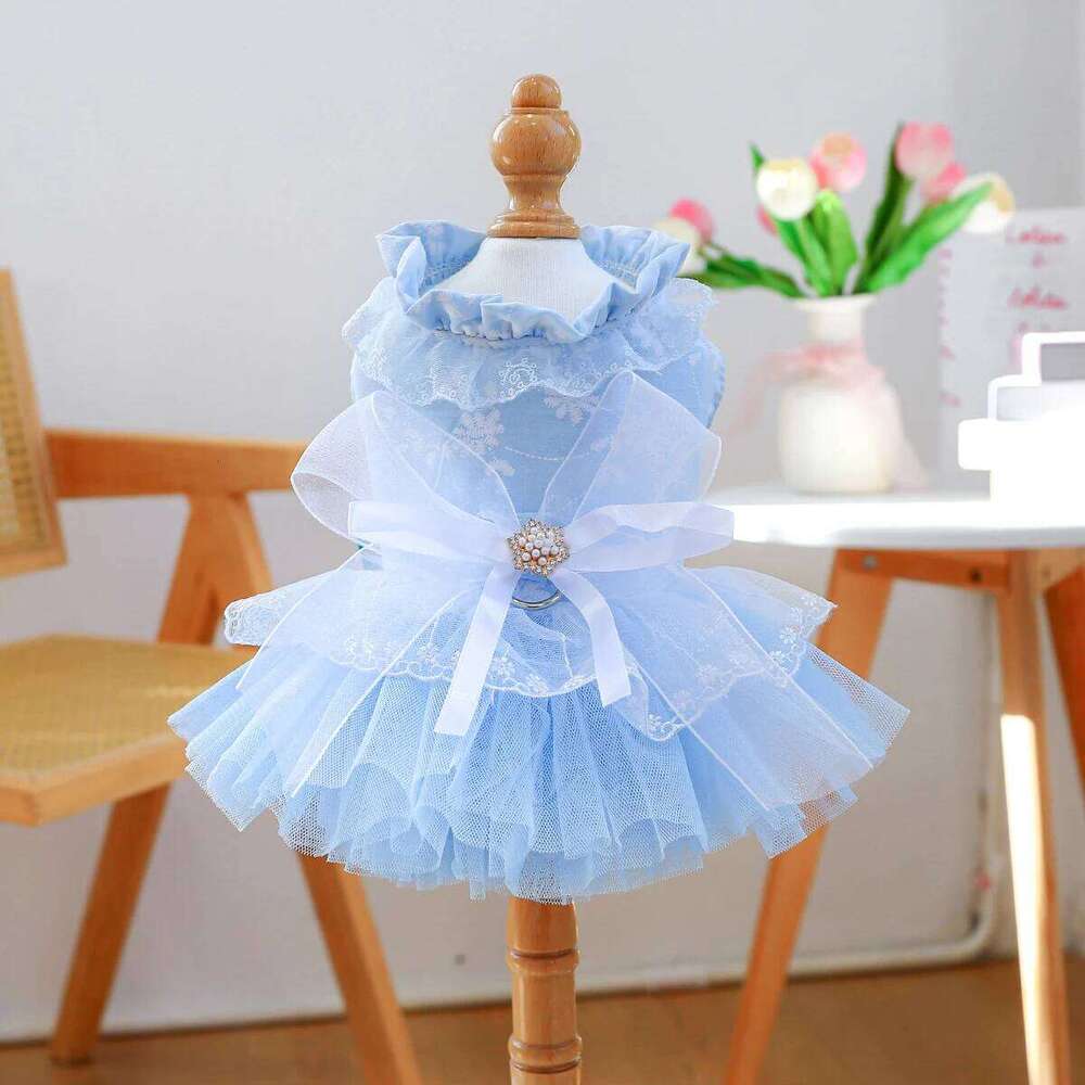 New Waltz - Sky Blue Puppy Dog Clothes Spring Summer Pet Cat Wedding Mesh Dress Princess H260129