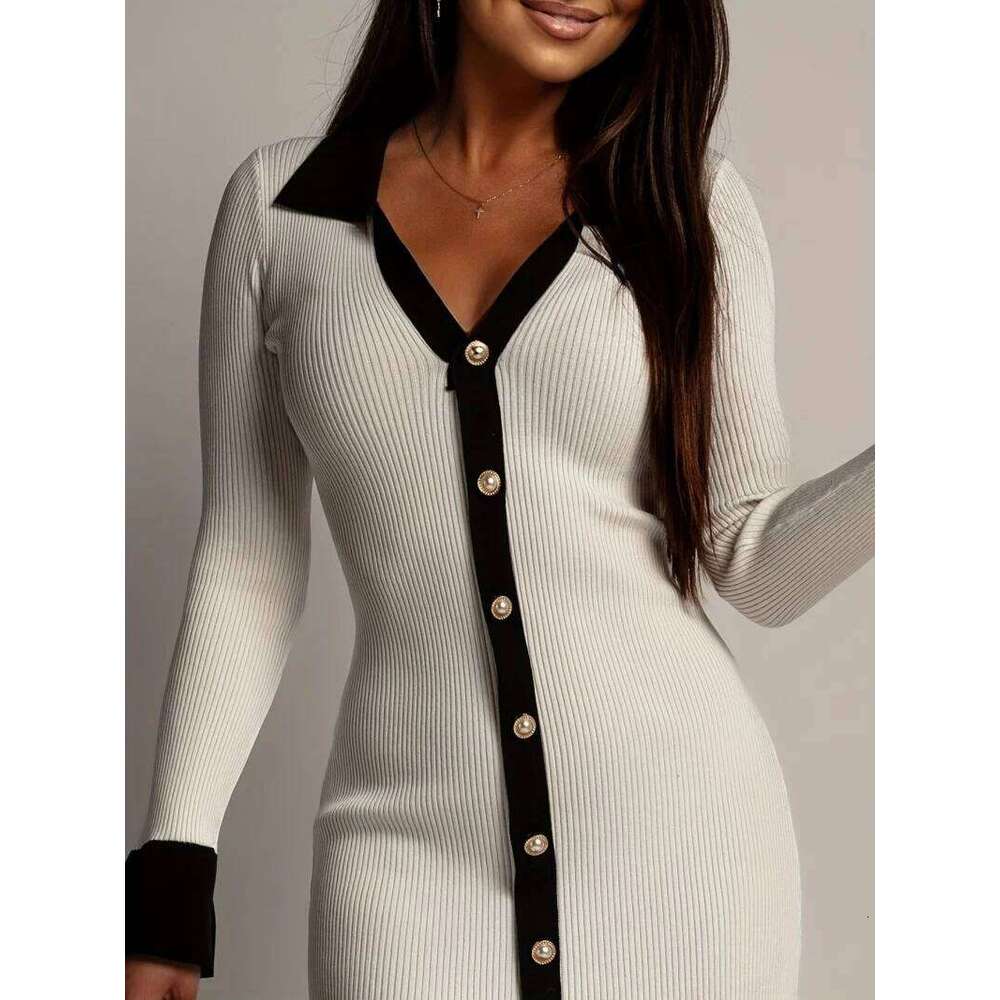 Elegant Colorblock Knitted Sweater Spring Clothes Women Long Sleeve Hem Ruffle Mini Dresses Female Slim Fit Knitting Dress XJ260131