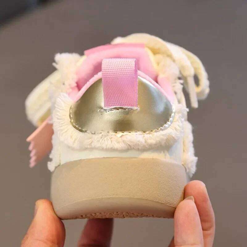 Girls Autumn Winter Fashion PU Leather Warm Cotton Lace Up Soft Sole Kids Sneakers Versatile Non-slip Skate Shoes Y260128