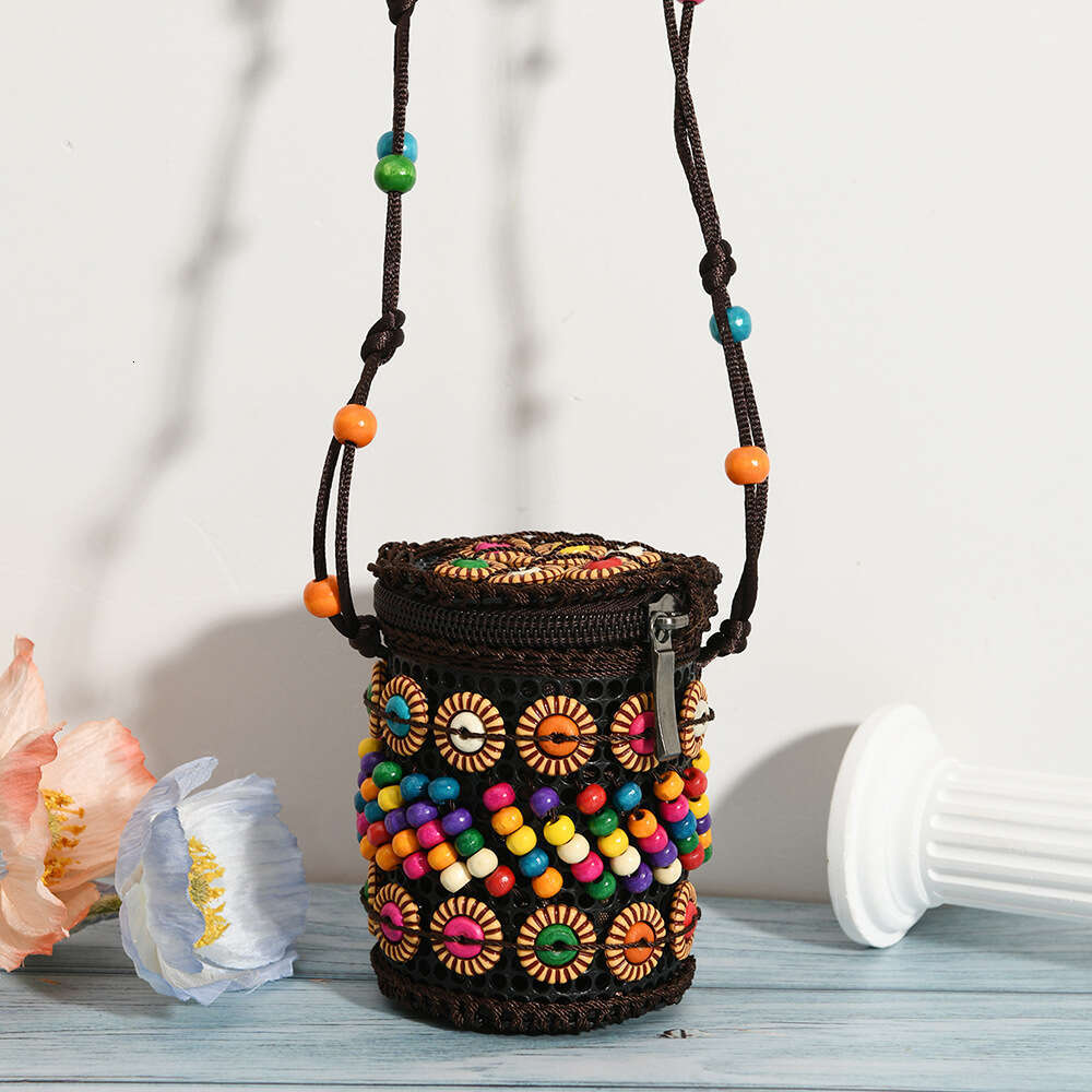 New Colorful Retro Crossbody Ethnic Style Coconut Shell Small Women's Bag Craft Gift Wholesale Handwoven