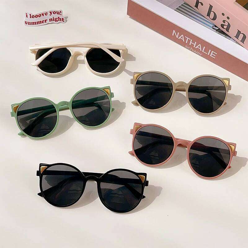 2023 Girls Boys Cute Animal Ears Cat Eye Outdoor Sun Children Lovely Vintage Kids Protection Sunglasses H260130