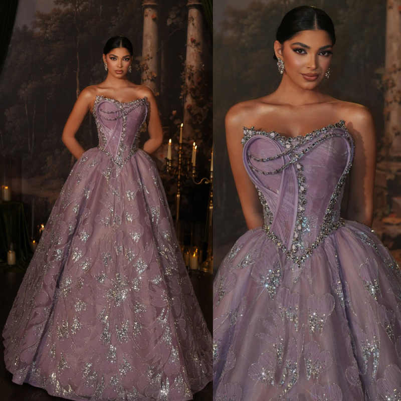 Elegant Strapless Beaded Evening Dresses Sexy Sleeveless Sequins Prom Dress Customized Luxury Floor Length Party Gown